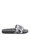 Moncler Black Basile Slide With Logo And Pattern In Black