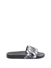 Moncler Black Basile Slide With Logo And Pattern In Black  