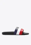 MONCLER BASILE STRIPED LOGO RUBBER SLIDES