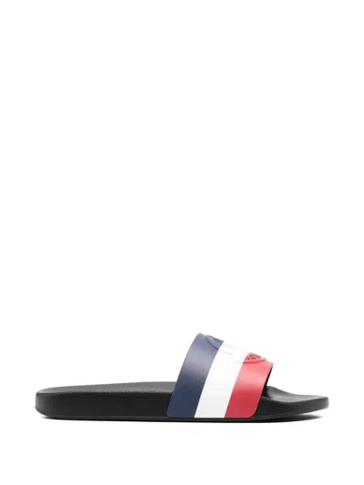Moncler Basile Striped Logo-embossed Slides In Multi