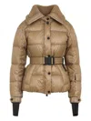 Moncler Bataillouse Belted Down Ski Jacket Clothing In Brown