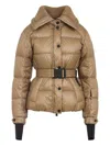 Moncler Bataillouse Belted Down Ski Jacket Clothing In Brown