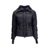 Moncler Puffer Jacket With Belted Waist And High Collar In Blue