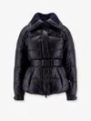 Moncler Puffer Jacket With Belted Waist And High Collar In Blue