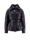 Moncler Puffer Jacket With Belted Waist And High Collar In Blue