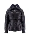 Moncler Puffer Jacket With Belted Waist And High Collar In Blue