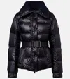 Moncler Puffer Jacket With Belted Waist And High Collar In Black