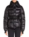 Moncler Puffer Jacket With Belted Waist And High Collar In Blue