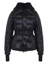 Moncler Puffer Jacket With Belted Waist And High Collar In Multi