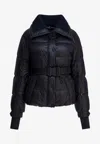 Moncler Puffer Jacket With Belted Waist And High Collar In Blue