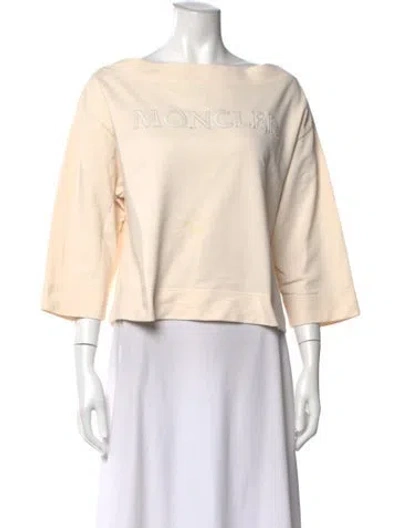 Pre-owned Moncler Bateau Neckline Three-quarter Sleeve Top In Neutral