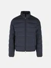 Moncler Quilted Down Jacket With High Collar And Logo Patch In Blue