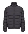Moncler Quilted Down Jacket With High Collar And Logo Patch In Multi