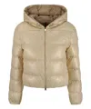 Moncler Quilted Hooded Down Jacket In Beige
