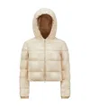 Moncler Short Quilted Down Jacket With Hood Drawstring In Nude