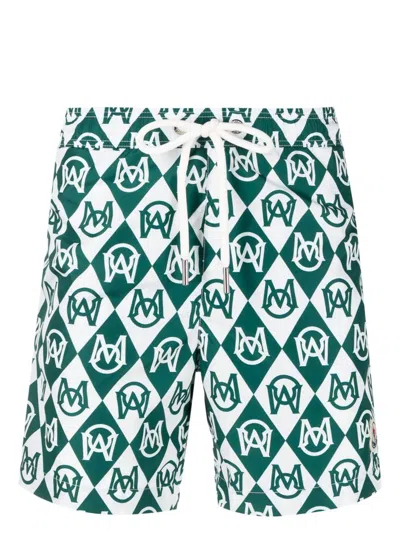 Moncler Monogram-print Swim Shorts In Green