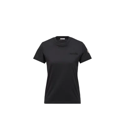MONCLER BEADED LOGO COTTON T-SHIRT, WOMEN, BLACK, SIZE: XS