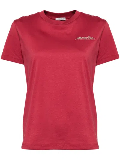 Moncler Beaded Logo T-shirt In Red