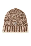 Moncler Logo Patch Knitted Beanie In Beige