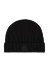 Moncler Wool-blend Logo Patch Beanie In Black