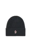 Moncler Ribbed Logo-patch Beanie Hat In Black