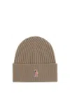 Moncler Ribbed Logo-patch Beanie Hat In Brown