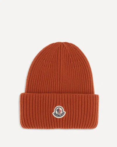 Moncler Wool Cap With Logo In Brown