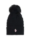 Moncler Wool Hat Featuring Cable Knit And Pom Detail In Black