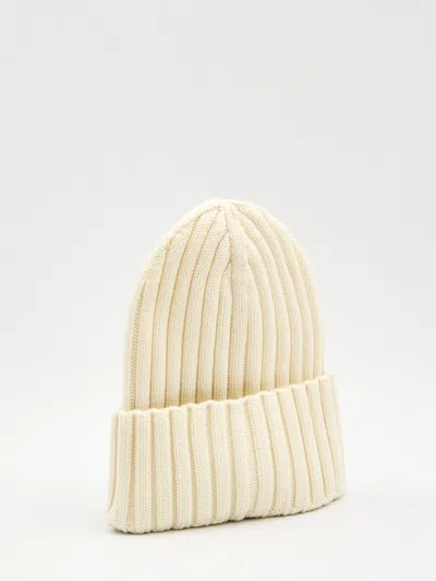 Moncler Beanie In Virgin Wool In Neutral