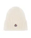 Moncler Logo Ribbed Wool Beanie In Neutrals