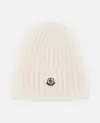 Moncler Logo Ribbed Wool Beanie In White