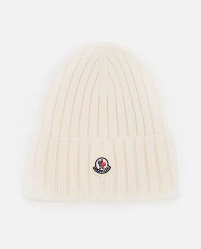 Moncler Beanie Logo Hat In White