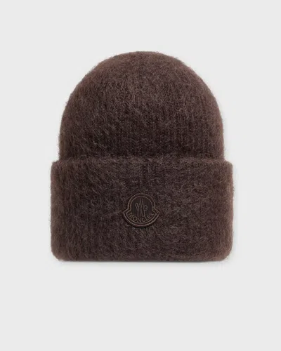 Moncler Mössa Logo Mohair Wool Blend Brun In Brown