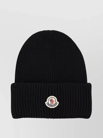 MONCLER BEANIE RIBBED KNIT TURN-UP BRIM