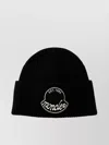 Moncler Black Wool Knit Logo Patch Beanie In Purple