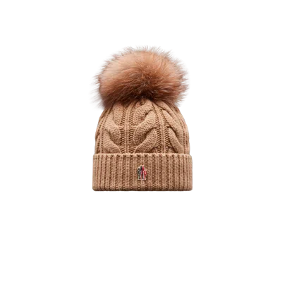 Moncler Beanie With Pom Pom Beige Size One Size In Brown