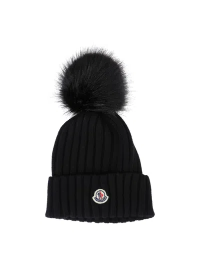 Moncler Beanie With Pon Pon In Black