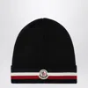 Moncler Beanie With Tricolor Band In Black