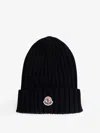 Moncler Logo Patch Cuff Virgin Wool Rib Beanie In Black