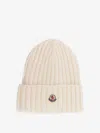 Moncler Logo Ribbed Wool Beanie In Neutral