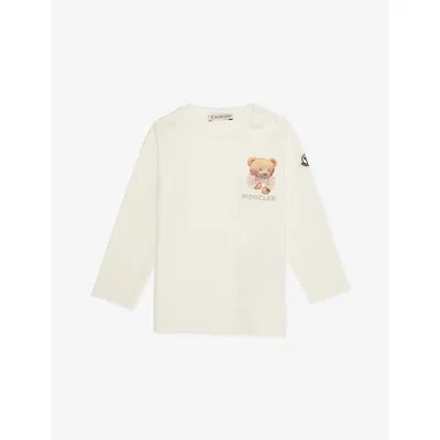 Moncler Kids' Natural Bear Long-sleeves Stretch-cotton T-shirt 6 Months- In Neutral