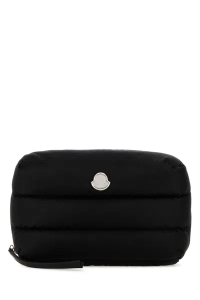 Moncler Beauty Case 26 Cm X 20 Cm X 10 Cm In Fabric With Silver-tone Hardware In Black