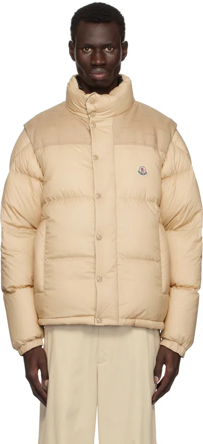 MONCLER BEIGE & BLACK VERONE SHORT REVERSIBLE DOWN JACKET