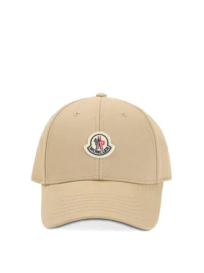 Moncler Beige Baseball Cap With Embroidered Logo In Brown