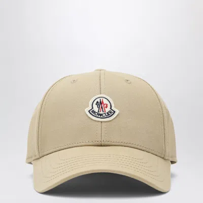 Moncler Beige Baseball Cap With Logo Patch In Neutral