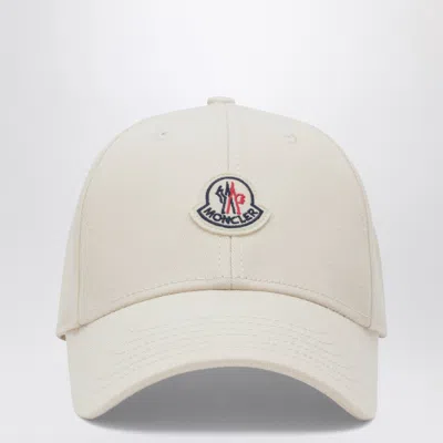 Moncler Beige Baseball Cap With Logo In White