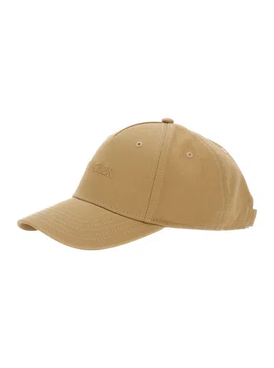 Moncler Beige Baseball Cap With Tone On Tone Logo Print In Cotton Woman In Cream