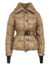 Moncler Beige Bataillouse Belted Ski Jacket In Brown
