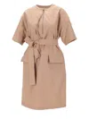 MONCLER BEIGE BELTED MIDI DRESS