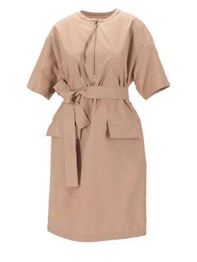 MONCLER BEIGE BELTED MIDI DRESS